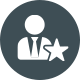 Icon of a person in a suit with a star, symbolizing expertise or featured user.