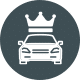 Car icon with a crown on top, symbolizing premium or luxury automotive service.